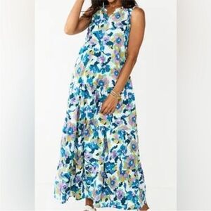 Sonoma Sleeveless Tiered Watercolor Floral Cotton Maxi Dress Women’s Small Vacay